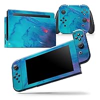 Compatible with Nintendo Switch OLED Console Bundle - Skin Decal Protective Scratch-Resistant Removable Vinyl Wrap Cover - Marbleized Ocean Blue