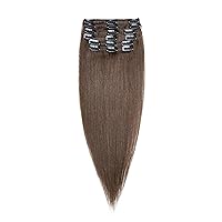 Down Hairro Clip in Hair Extensions Real Human Hair 18 Inch 8 Pieces 18 Clips #6 Light Brown