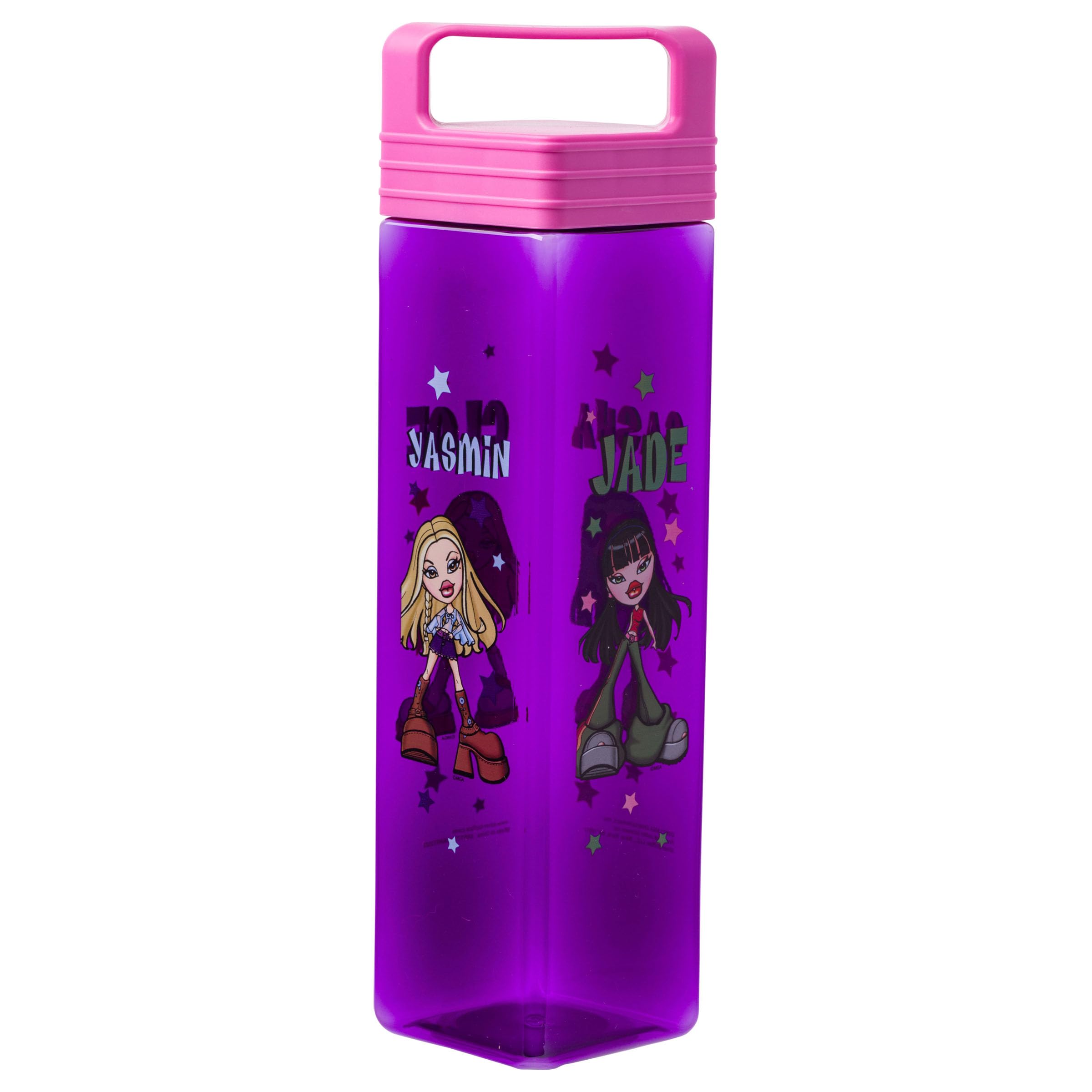 Silver Buffalo Bratz Doll Star Set Plastic Square Water Bottle with Lid, 25 Ounces