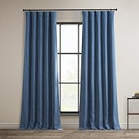 HPD Half Price Drapes Faux Linen Room Darkening Curtains - 96 Inches Long Luxury Linen Curtains for Bedroom & Living Room (1 Panel), 50W X 96L, Denim