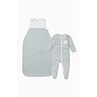 MORI Baby Unisex Clever Pajamas and Sleep Sack Starter Set 1.5 Tog - Blue Stripe - 6-9 Months