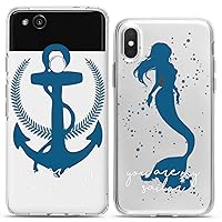 Matching Couple Cases Compatible for Google Pixel 8 Pro 7a 7 Pro 6 Pro 6a 6 5a 5 XL 4a 5G 4 XL 4a Blue Mermaids Clear Anchor Gift Girlfriends Boyfriend Silicone Pair Cover Anniversary Cute Women