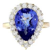 5.19 Carat Natural Blue Tanzanite and Diamond (F-G Color, VS1-VS2 Clarity) 14K Yellow Gold Luxury Cocktail Ring for Women Exclusively Handcrafted in USA