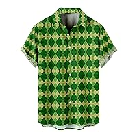 Mens 2024 St Patricks Day Shirts Short Sleeve Lucky Clover Button Down Shirt Green Shamrock Casual Shirts Hawaiian Tee Tops