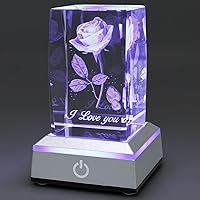 DUOQIAN I Love You 3D Rose Heart in Full Bloom Crystal with Colourful LED Display Base, I Love You Present for Girlfriend Wife Mom Aunt Woman Birthday Christmas Mothers Day Valentine's Day Gifts