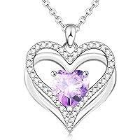 GIFT4U Birthstone Necklace Women's Necklace 925 Sterling Silver Chain with Pendant Silver Heart Chain Christmas Mother's Day Valentine's Day Birthday Gifts for Women Girls