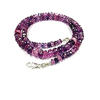 24 inch Long rondelle Shape Faceted Cut Natural Corundum 6-8 mm Beads Necklace with 925 Sterling Silver Clasp for Women, Girls Unisex