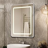 16X24 Inch Silver Bathroom Medicine Cabinet with Mirror, Recessed or Surface Lighted Medicine Cabinet with 3 Colors Temperature, Dimmable Light