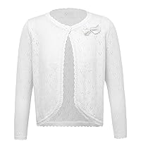 Kids Girls Long Sleeve Lace Flower Closure Knit Bolero Shrug Short Cardigan Sweater