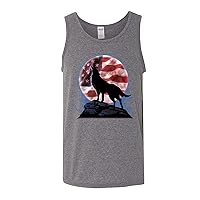 American Wolf Howling at The Moon USA United States Flag Patriotic Mens Tank Top