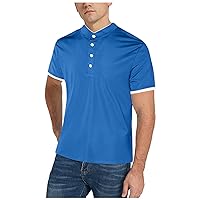 Henley Shirts for Men Casual Short Sleeve Cotton Band Mandarin Collar Front Placket T Shirt Workout Running Hiking Top