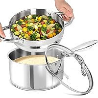 MICHELANGELO Stainless Steel Sauce Pan with Lid, 3 Quart Sauce Pan with Steamer Insert, Nonstick Saucepan with Pour Spout, 3 Qt Stainless Steel Pot with Lid, Induction Compatible, Oven Safe