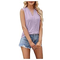 Woemns Fashion Tank Tops Summer Sleeveless Eyelet Embroidered Shirts Scallop V Neck Tees Blouses Plain Basic Dressy Top
