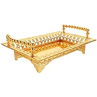Fruit Plate Iron Fruit Serving Tray Rectangle Appetizer Platters Glitter Party Tray Nordic Style Dry Nut Dishes with 2 Handles Veggie Candy Bowls for Table Dessert Snack Golden