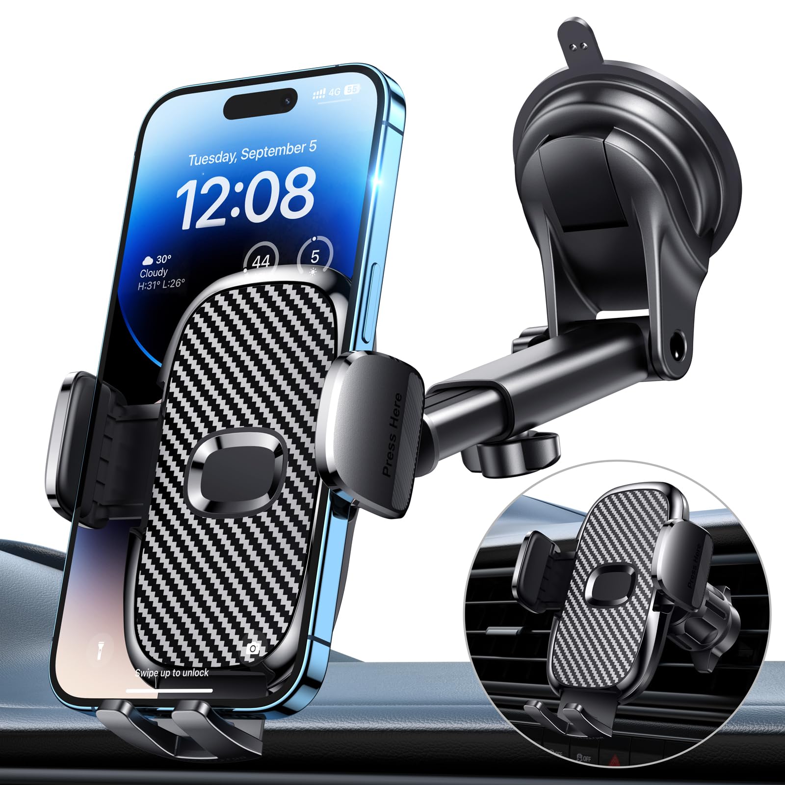 FESIYOYE Car Phone Holder[Military-Grade 360°Suction Cup]Phone Holders for Your Car Universal Accessories Air Vent Dashboard Windshield Phone Mount Automotive Cradles Fit for iPhone Android Smartphone