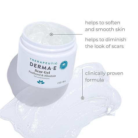 DERMA E Scar Gel – Therapeutic Natural Scar Treatment for Face – Hydrating Scar Remover Gel for Acne Scars, Burns, Tattoos, Callouses, & Stretchmarks, 2oz