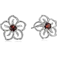 1.30Ct Round Cut Lab Created Red Ruby14k White Gold Plated 925 Sterling Silver Push Back Flower Stud Earring