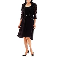 Maya Brooke Women's 3/4 Sleeve Flower Illusion Jacket Party Dress, Black, 8