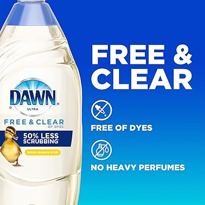 Dawn Free & Clear Dishwashing Liquid Dish Soap (3x24 oz) + Dawn Non-Scratch Scrubber Sponge (2 Count), Lemon Essence