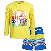 Boys' Rash Guard Set - 2 Piece Bathing Suit Trunks and Long Sleeve Rash Guard Swim Shirt - Swimwear Set (5-12)