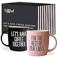 Triple Gifffted Lets Have Coffee Together Coffee Mug Set - Engagement Mr and Mrs Wedding Gift for Couple - Engaged Bride and Groom Newlywed Gifts, Bridal Shower, Couples Mugs, Ceramic, 380ML