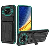 Phone Case for Xiaomi POCOX3/X3 NFC/X3 PRO Case with Card Package Holder,Military Grade Protection Heavy Duty Shockproof Phone Case Cover for Xiaomi POCOX3/X3 NFC/X3 PRO (Color : Dark Green)