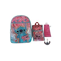 Disney 5 Piece Stitch & Angel Large Backpack Set