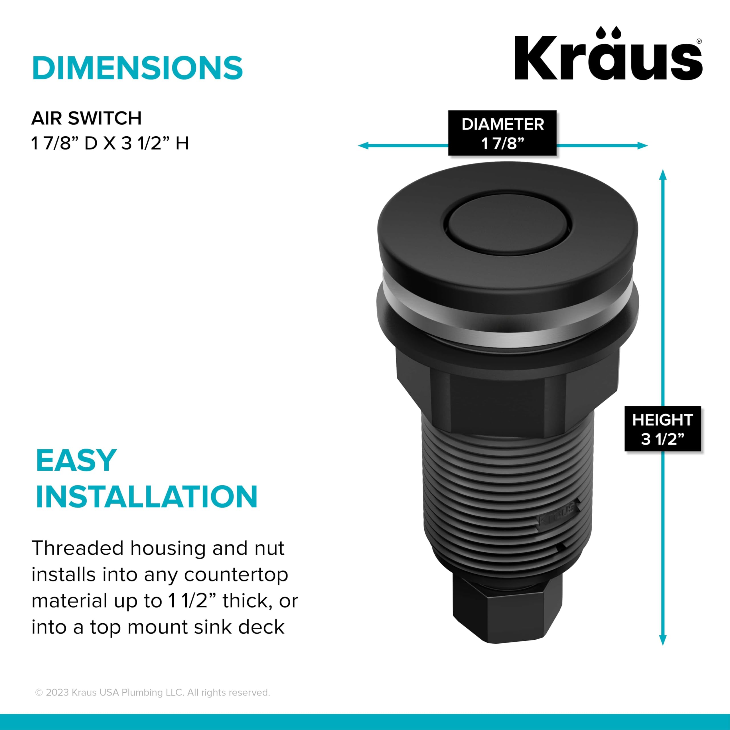 Kraus KWDB-20MB WasteGuard Flat-Top Garbage Disposal Air Switch Button, Matte Black