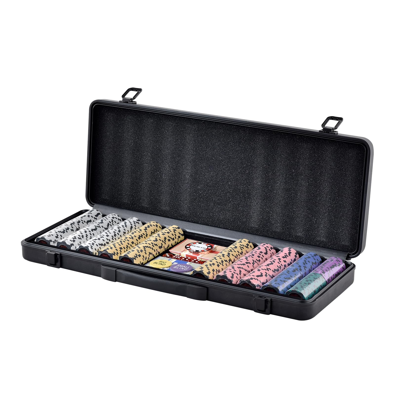 VEVOR Poker Chip Set, 500-Piece Poker Set, Complete Poker Playing Game Set with Carrying Case, Heavyweight 14 Gram Casino Clay Chips, Cards, Buttons and Dices, for Texas Hold'em, Blackjack, Gambling