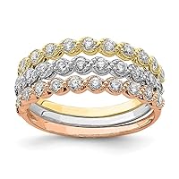10k Tri color Gold Set Of Three Stackable CZ Cubic Zirconia Simulated Diamond Rings Size 7 Jewelry for Women