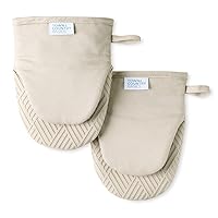 Basketweave Soft Silicone Mini Oven Mitt 2-Pack Set, Heat Resistant up to 500F, Flexible Silicone, Non-Slip Grip, Beige, 5.5