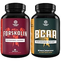 Bundle of Natural Pre Workout Forskolin Supplement and Branch Chain Amino Acids Supplement - Natural Energy Booster and Workout Supplement - Vegan BCAA Capsules Post Workout Muscle Recovery