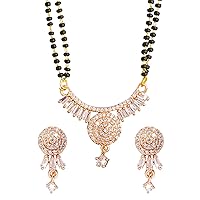 Bodha Traditional Indian Rose Gold Plated Solitaire, CZ, Crystal & AD Studded Mangalsutra Tanmaniya Pendant Necklace Jewellery Set with Earrings (SJN_114), Brass, Cubic Zirconia