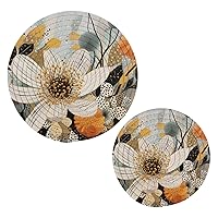 Big Abstract Floral Trivets for Hot Dishes 2 Pcs,Hot Pad for Kitchen,Trivets for Hot Pots and Pans,Large Coasters Cotton Mat Cooking Potholder Set