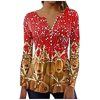 Womens Going Out Tops V-Neck Pleated Christmas Tree Pattern Boho Blouse Casual Loose Long Sleeve Golf Shirts for Women