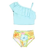 RuffleButts Baby/Toddler Girls Cropped 2-Piece Sleeveless Tankini Swimsuits with UPF50+ Sun Protection