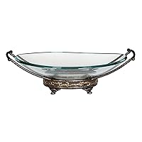 Deco 79 Tempered Glass Kitchen Serving Bowl with Brown Metal Base, 17
