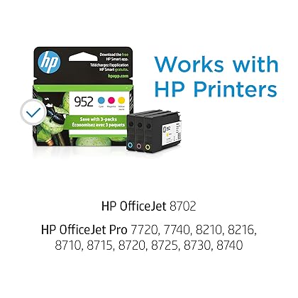 HP 952 Cyan, Magenta, Yellow Ink Cartridges (3-pack) | Works with HP OfficeJet 8702, HP OfficeJet Pro 7720, 7740, 8210, 8710, 8720, 8730, 8740 Series | Eligible for Instant Ink | N9K27AN