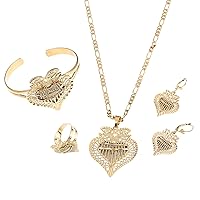 Ethiopian Gold Color Necklace Earrings Ring Bangle Arab African Heart Jewelry Sets