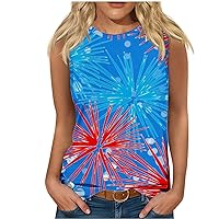 Funny Fireworks Print Tank Top for Women 4th of July Festive Atmosphere Sleeveless Tops USA Flag Patriotic Vest Tees