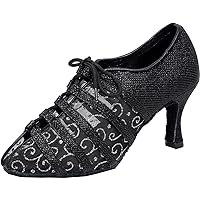 Women's Lace Up Shoes Latin Tango Ballroom Exercise Salsa Cha-cha Custom Heel Soft Mesh Glitter Party Pumps
