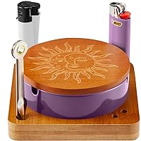 Cute Ashtray with Lighter Holder, Ceramic Ashtray with Lid Cover - Windproof & Odorless, Lidded Ash Trays Indoor Vintage Decor, Cool Cigarette Gifts for Careless Smoker - Purple