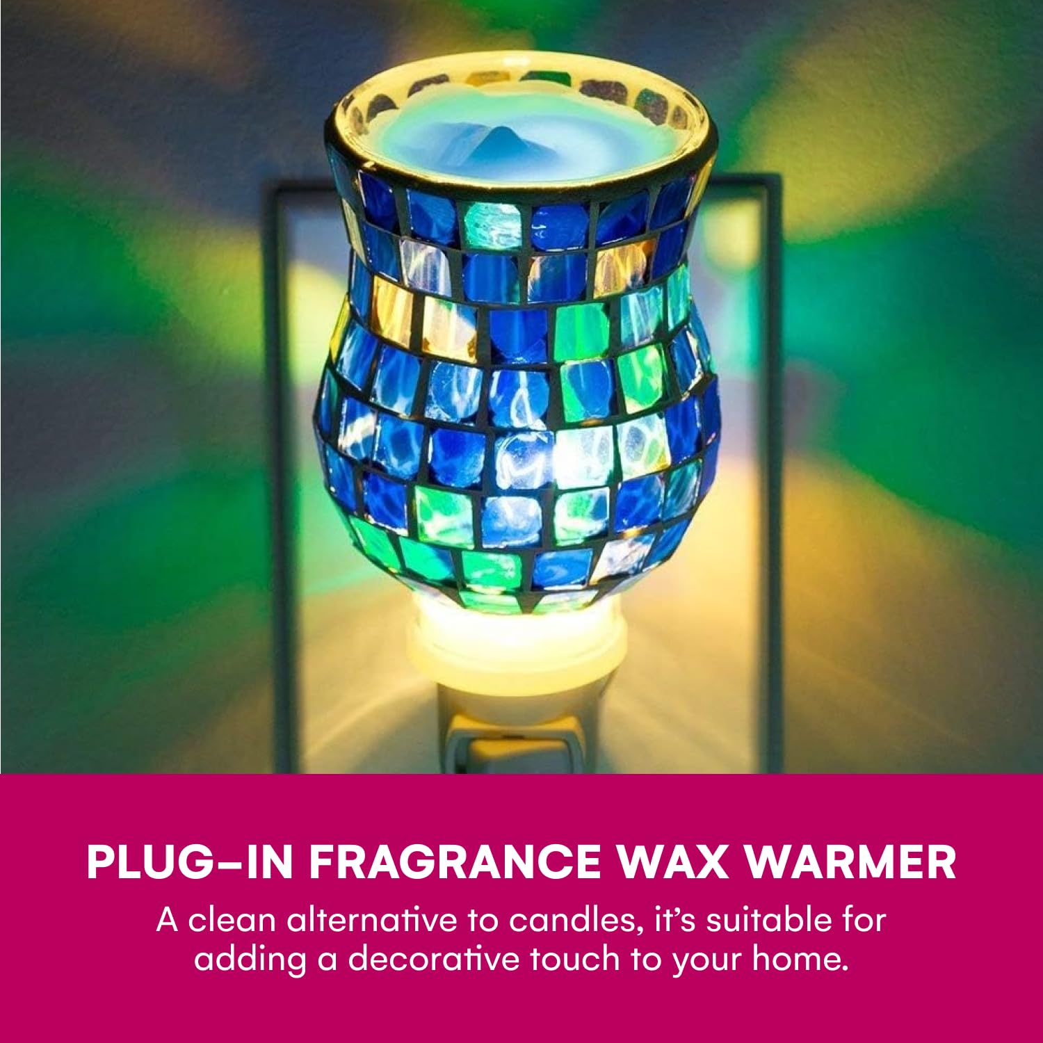 Dawhud Direct Plug-in Wax Warmer, Mosaic Glass Scent Warmer, Essential Oils, Candle Wax Melts & Tarts - Ocean Blue