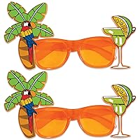 Beistle 2 Piece Palm Tree & Parrot Eye Glasses For Tropical Hawaiian Beach Luau Party Favors, Celebrating With You Since 1900