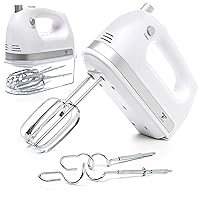Moss & Stone White Hand Mixer With Snap-On Storage Case, 5 Speed Hand Mixer Electric, 250W Power handheld Mixer for Baking Cake Egg Cream Food Beater,+ 4 Stainless Steel Accessories