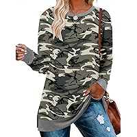 BETTE BOUTIK Ladies Floral Sweatshirt Camo Long Sleeve Top for Women Long Sleeve Tunic Shirts for Women Long Sweatshirt Women Side Slit Tunic Shirt Camouflage 3XL