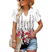 BETTE BOUTIK Womens Summer Tops Pleated Short Sleeve Tunic Tops Short Sleeve Blouses Shirts S-3XL