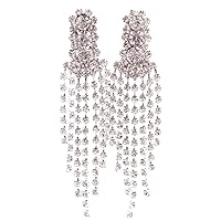 Grace Jun™ Large Tassel Clip on Earrings Without Piercing Rhinestone Statement Earrings