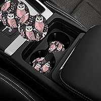 Owl Pattern Car Cup Holder Coasters 2 Pack Auto Anti Slip Insert Coaster with A Finger Notch Rubber Cup Mat Drink Pad Universal Car Interior Accessories