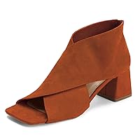 LEHOOR Women Chunky Heel Open Toe Booties Suede Side Cut-Out Ankle Boots Square Peep Toe 2 Inch Block Mid Heels Dress Heeled Sandal Booties Back Zipper Office Ladies Ladies Summer Street Size 4-11 M US